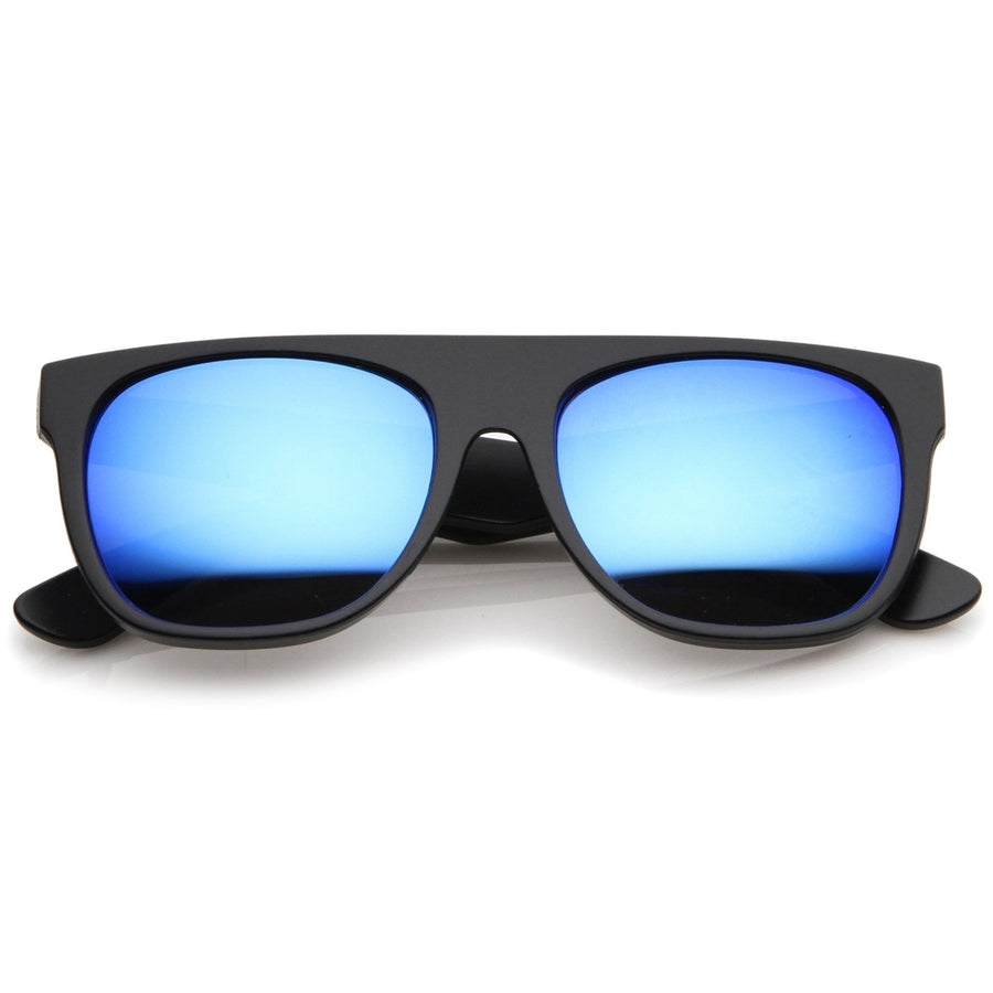 Modern Super Flat-Top Wide Temple Colored Mirror Lens Horn Rimmed Sunglasses 55mm Image 1