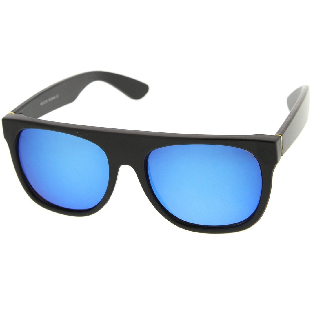 Modern Super Flat-Top Wide Temple Colored Mirror Lens Horn Rimmed Sunglasses 55mm Image 2