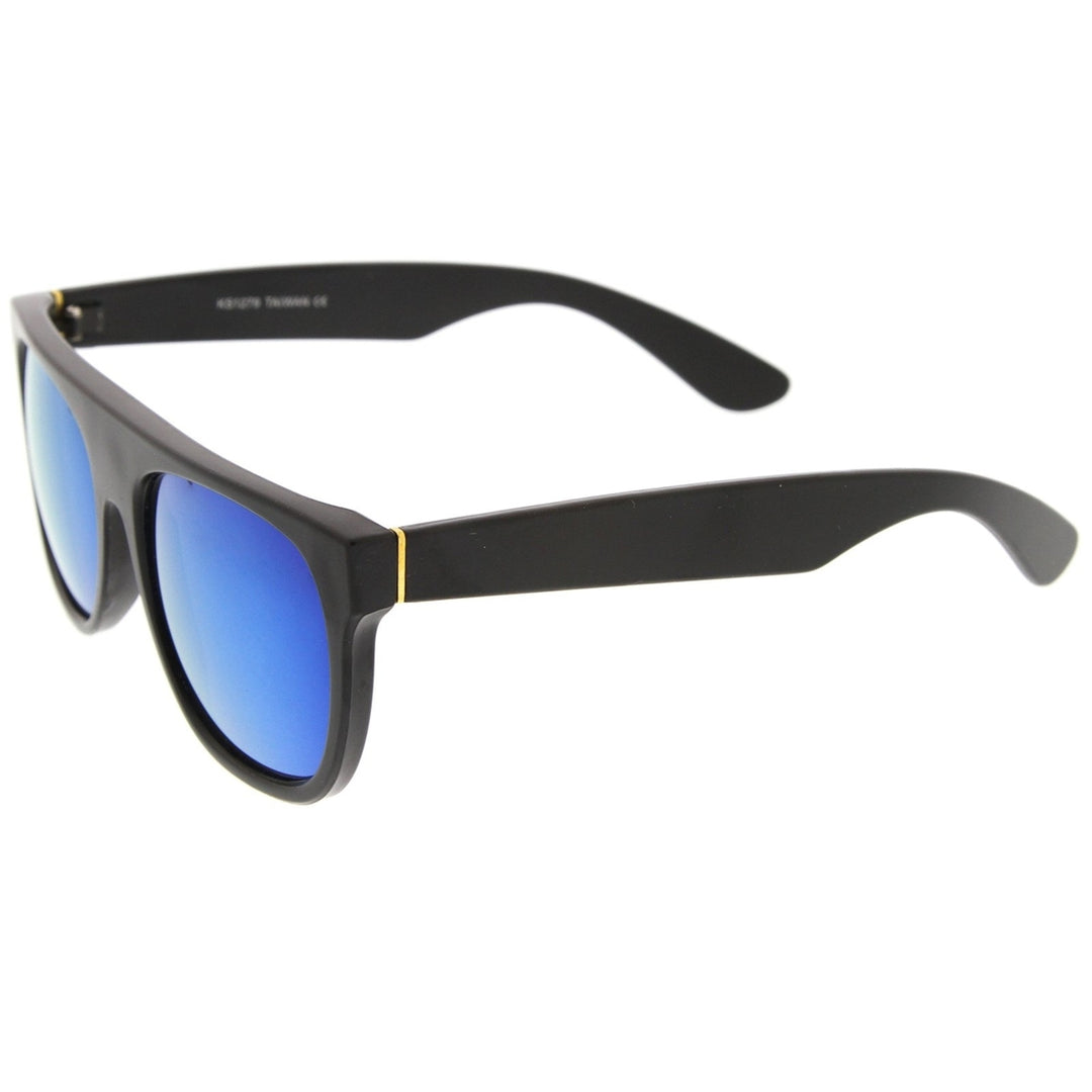 Modern Super Flat-Top Wide Temple Colored Mirror Lens Horn Rimmed Sunglasses 55mm Image 3