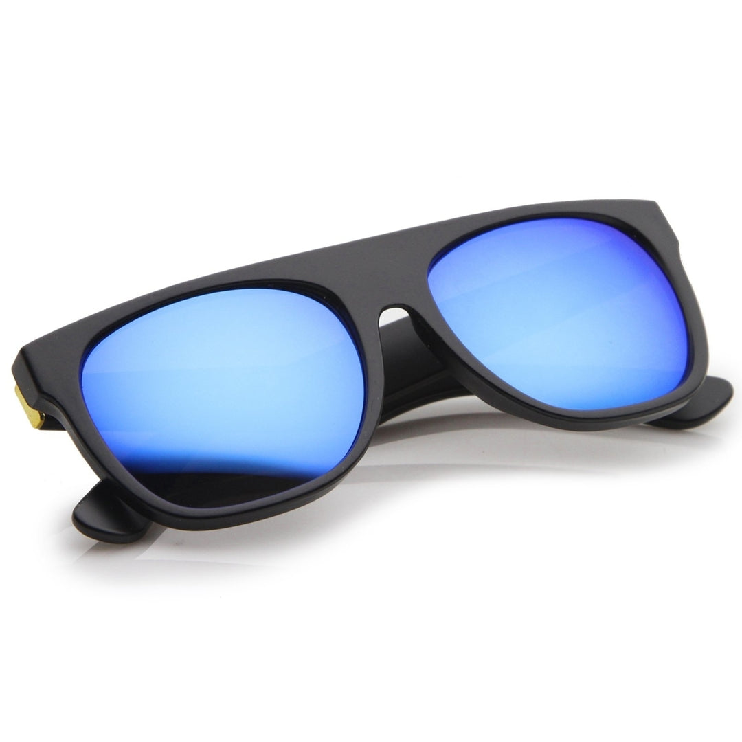 Modern Super Flat-Top Wide Temple Colored Mirror Lens Horn Rimmed Sunglasses 55mm Image 4