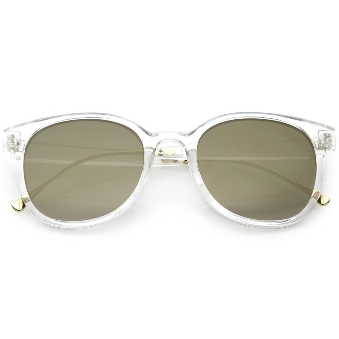 Modern Translucent Horn Rimmed Sunglasses with Round Mirrored Lens 52mm Image 1