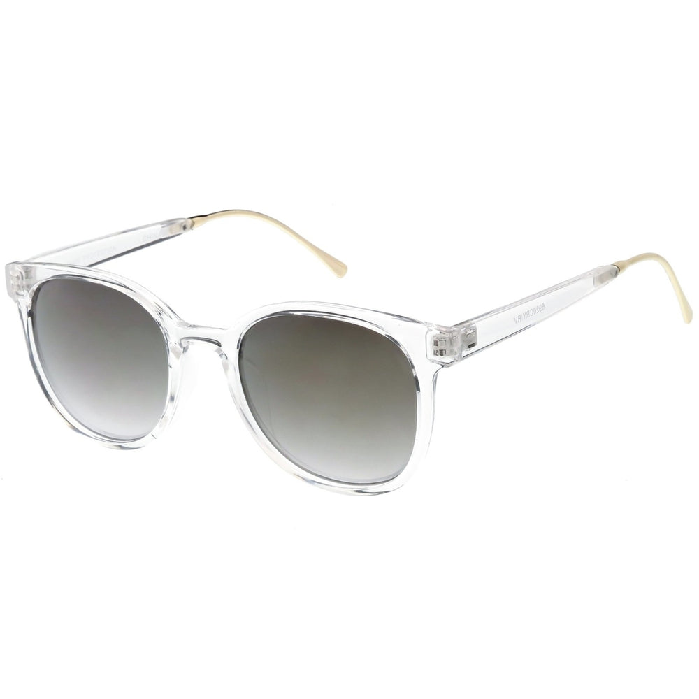 Modern Translucent Horn Rimmed Sunglasses with Round Mirrored Lens 52mm Image 2