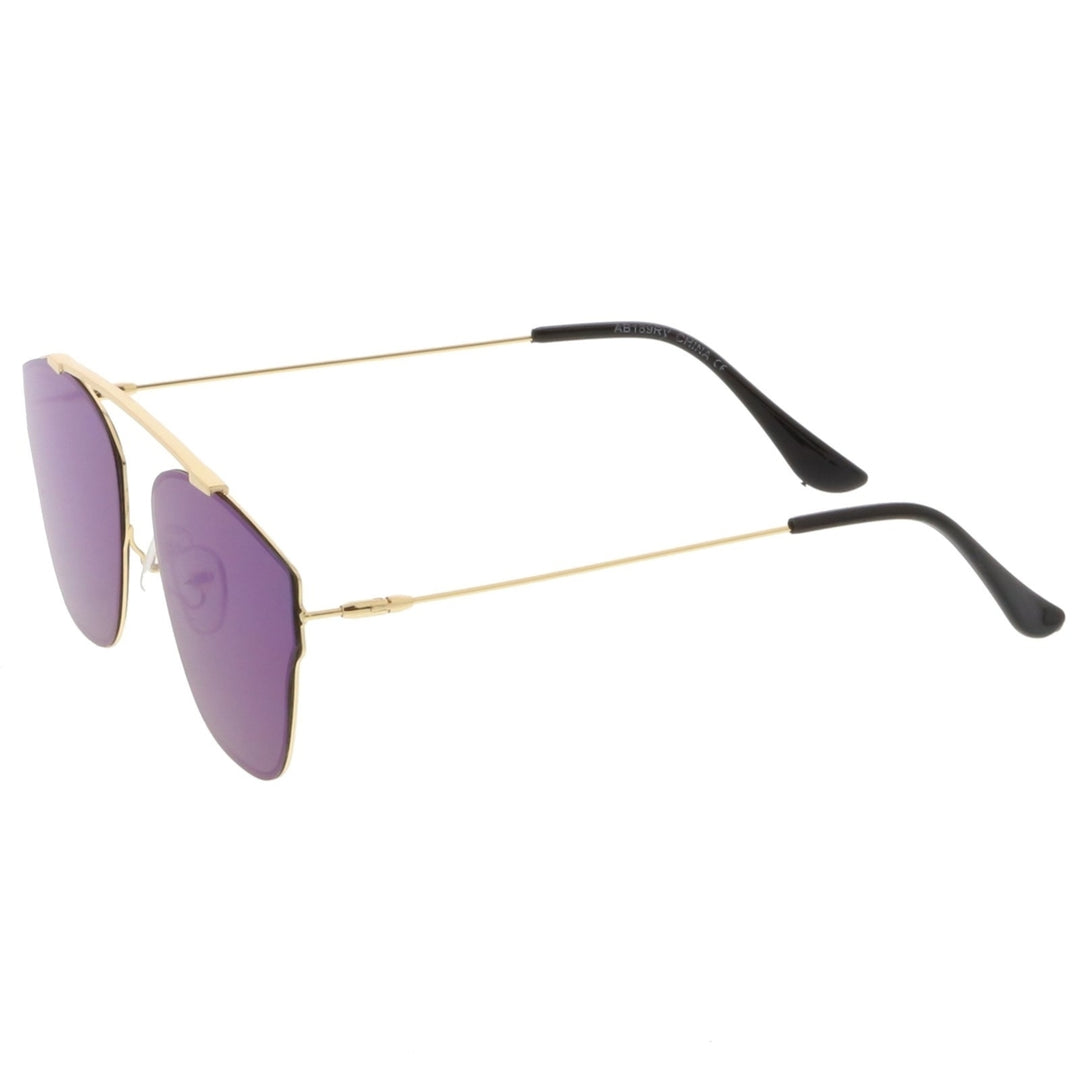 Modern Ultra Slim Metal Curved Crossbar Colored Mirror Flat Lens Pantos Sunglasses 57mm Image 3