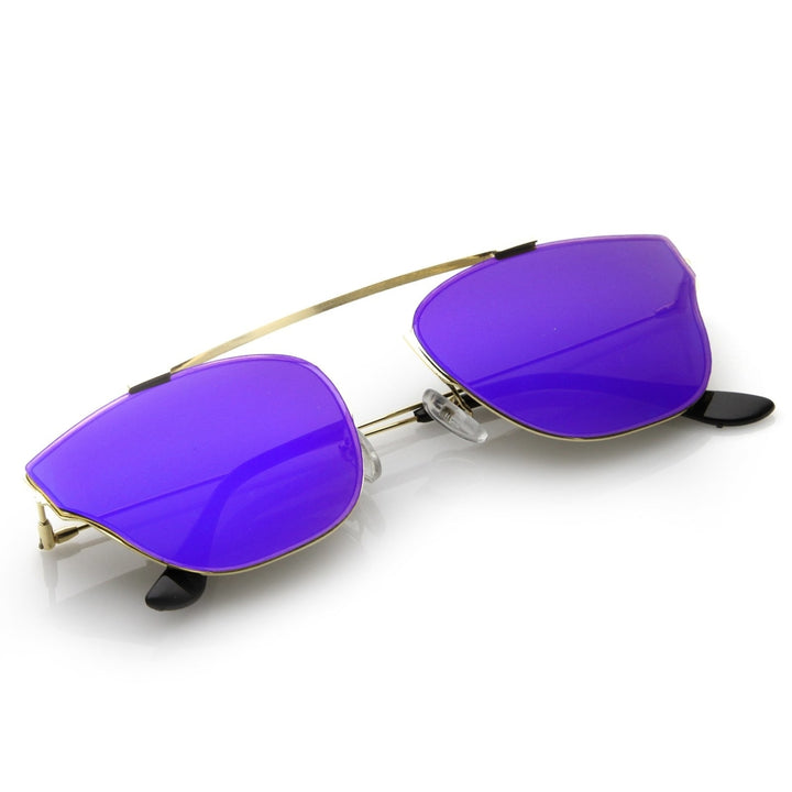 Modern Ultra Slim Metal Curved Crossbar Colored Mirror Flat Lens Pantos Sunglasses 57mm Image 4