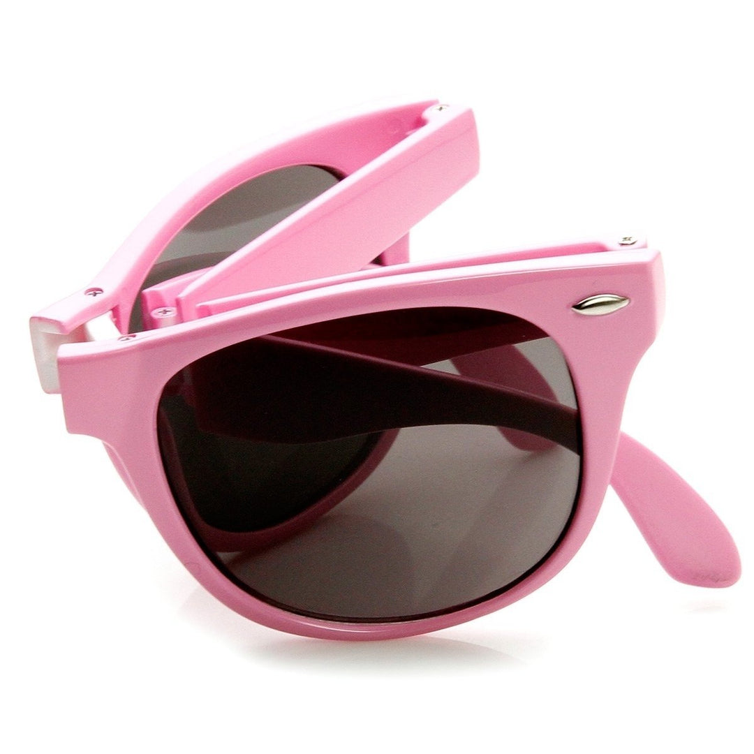Neon Bright Colorful Compact Folding Pocket Horn Rimmed Sunglasses 54mm Image 4