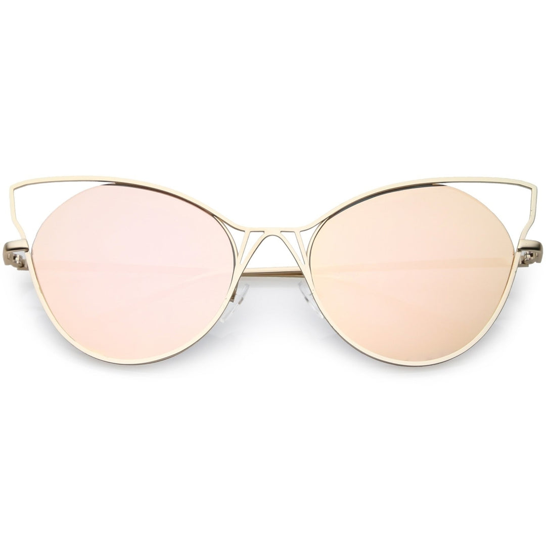 Oversize Cat Eye Sunglasses Semi Rimless Metal Cut Out Mirrored Flat Lens 60mm Image 1