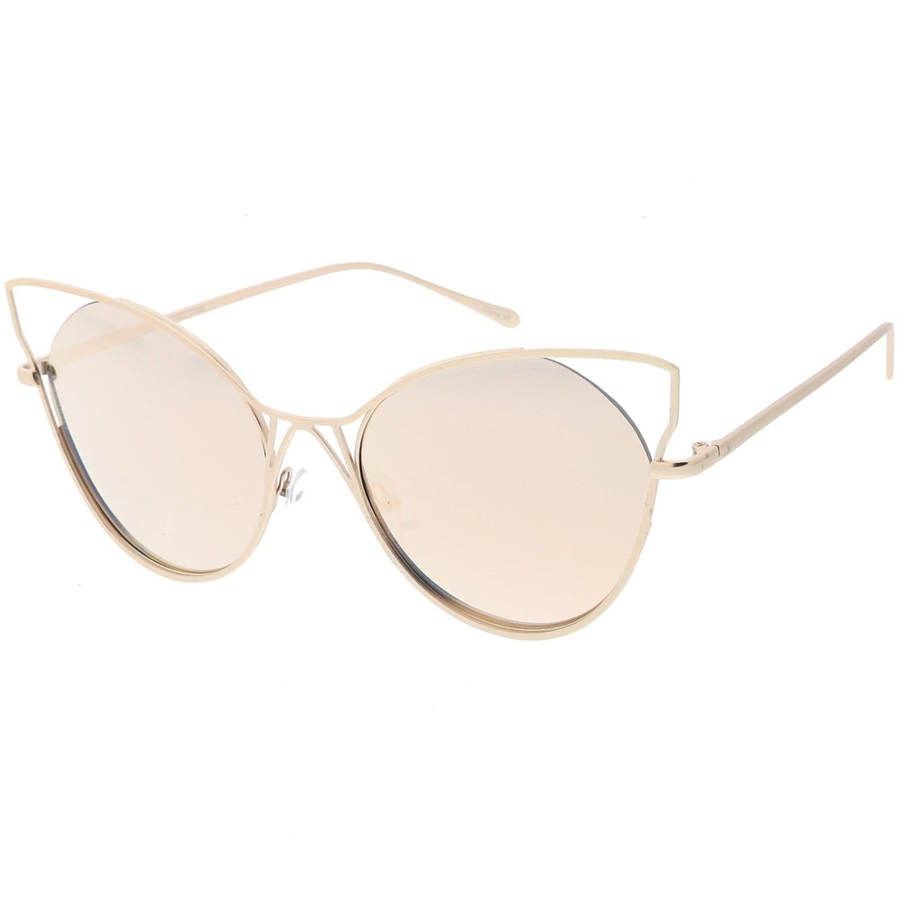 Oversize Cat Eye Sunglasses Semi Rimless Metal Cut Out Mirrored Flat Lens 60mm Image 2