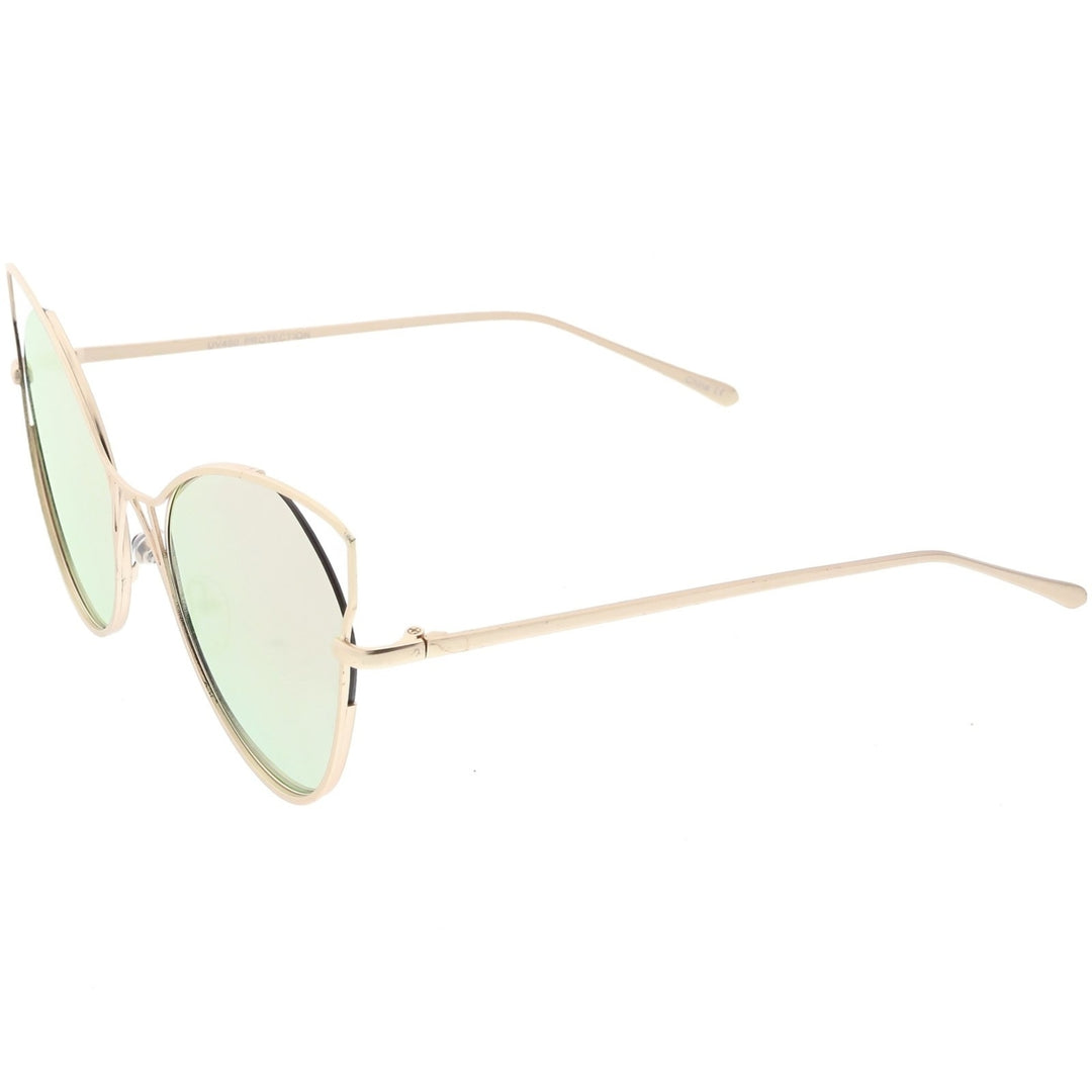 Oversize Cat Eye Sunglasses Semi Rimless Metal Cut Out Mirrored Flat Lens 60mm Image 3