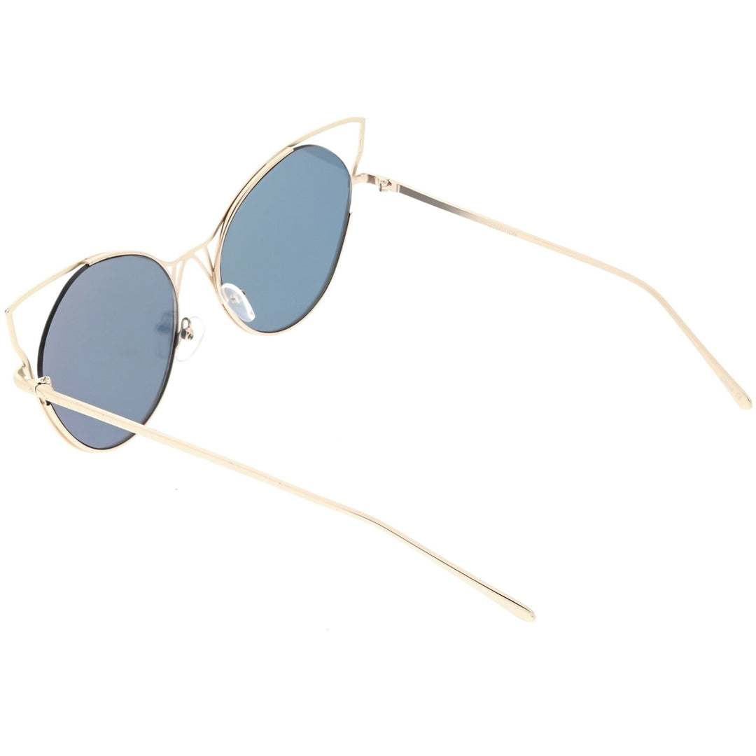 Oversize Cat Eye Sunglasses Semi Rimless Metal Cut Out Mirrored Flat Lens 60mm Image 4