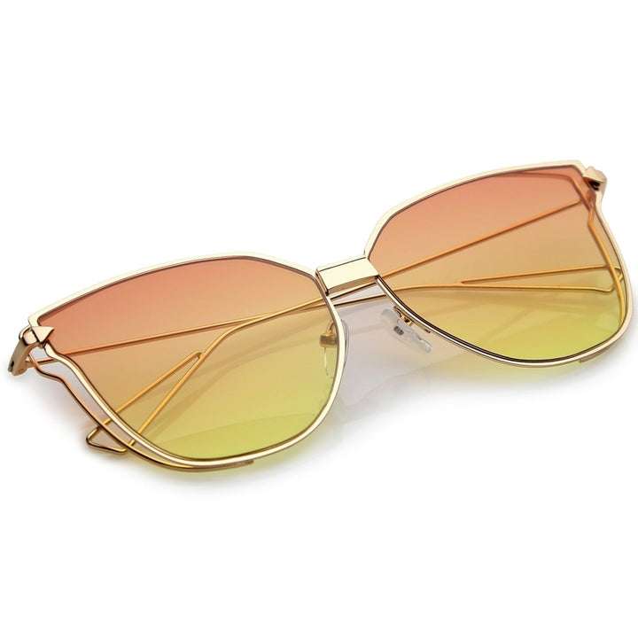 Oversize Cat Eye Sunglasses With Colorful Gradient Flat Lens And Wire Arms 59mm Image 4