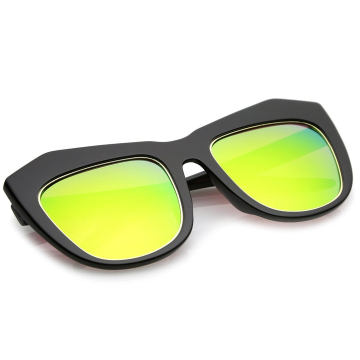 Oversize Chunky Frame Square Colored Mirror Lens Cat Eye Sunglasses 56mm Image 4