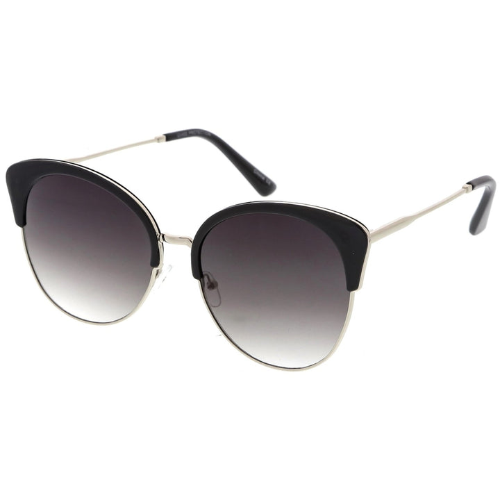 Oversize Half Frame Cat Eye Sunglasses With Round Neutral Color Flat Lens 58mm Image 2