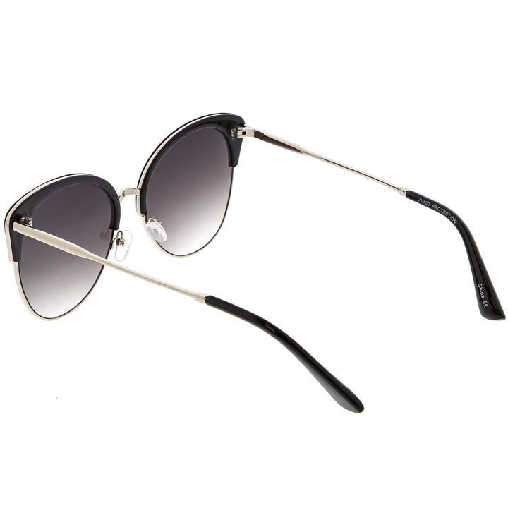 Oversize Half Frame Cat Eye Sunglasses With Round Neutral Color Flat Lens 58mm Image 4