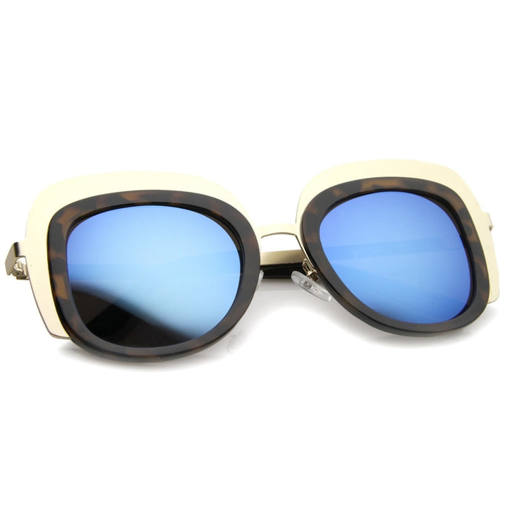 Oversize Metal Frame Border Colored Mirror Lens Square Sunglasses 43mm Image 4