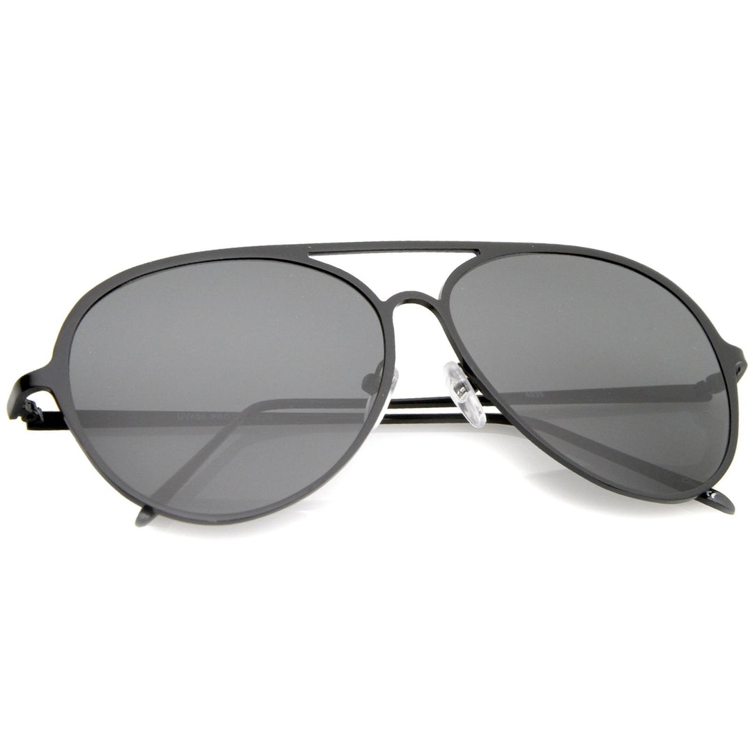 Oversize Metal Frame Double Nose Bridge Slim Temple Aviator Sunglasses 58mm Image 4