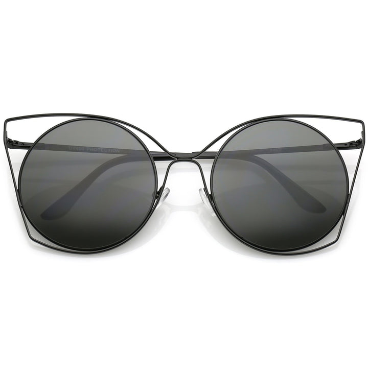 Oversize Open Metal Cat Eye Sunglasses With Ultra Flat Lens Slim Arms 51mm Image 1