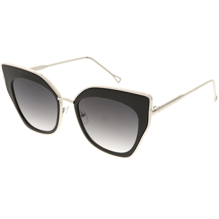 Oversize Pointed Cat Eye Sunglasses Slim Metal Nose Bridge Neutral Square Lens 58mm Image 2