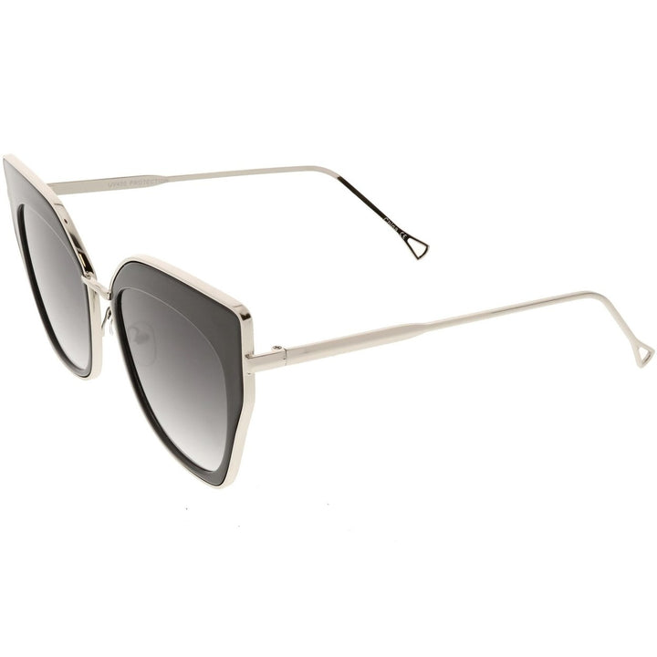 Oversize Pointed Cat Eye Sunglasses Slim Metal Nose Bridge Neutral Square Lens 58mm Image 3