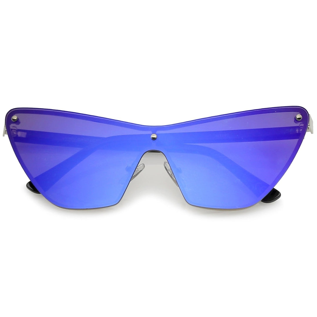 Oversize Rimless Colored Mirror Mono Lens Shield Cat Eye Sunglasses 68mm Image 1