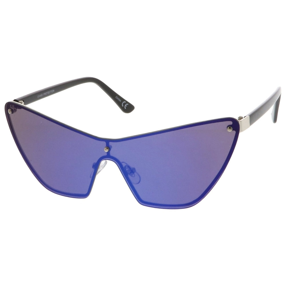 Oversize Rimless Colored Mirror Mono Lens Shield Cat Eye Sunglasses 68mm Image 2