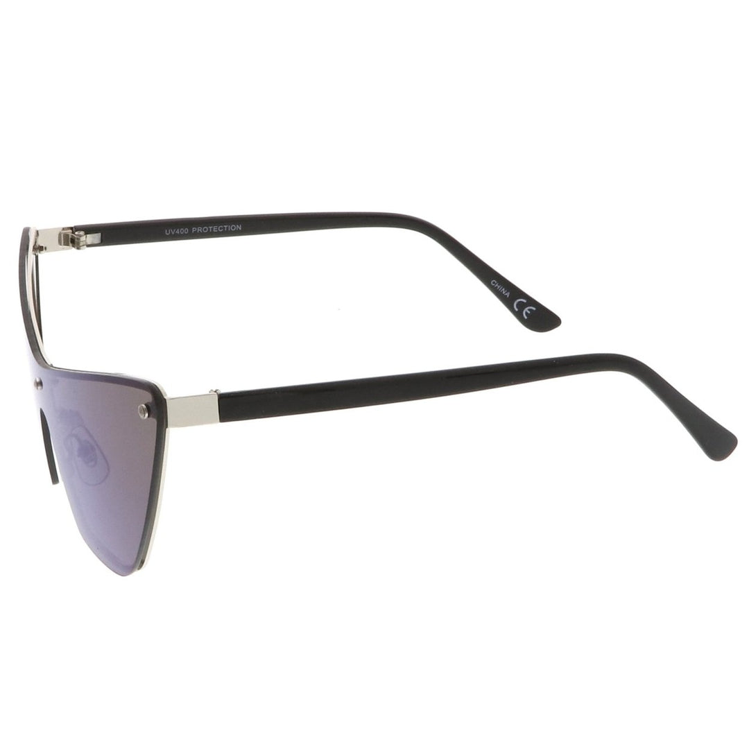 Oversize Rimless Colored Mirror Mono Lens Shield Cat Eye Sunglasses 68mm Image 3