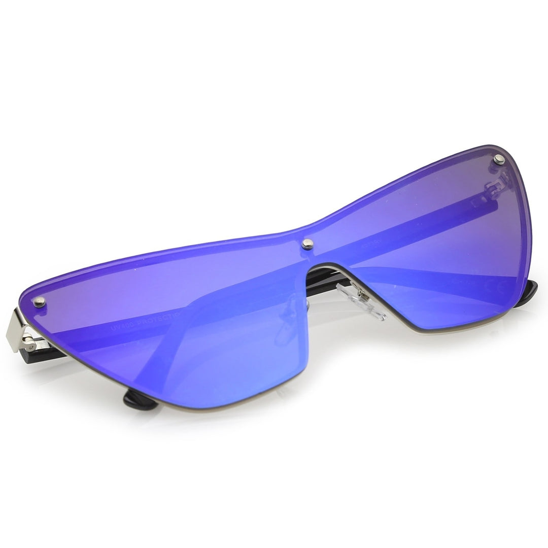 Oversize Rimless Colored Mirror Mono Lens Shield Cat Eye Sunglasses 68mm Image 4