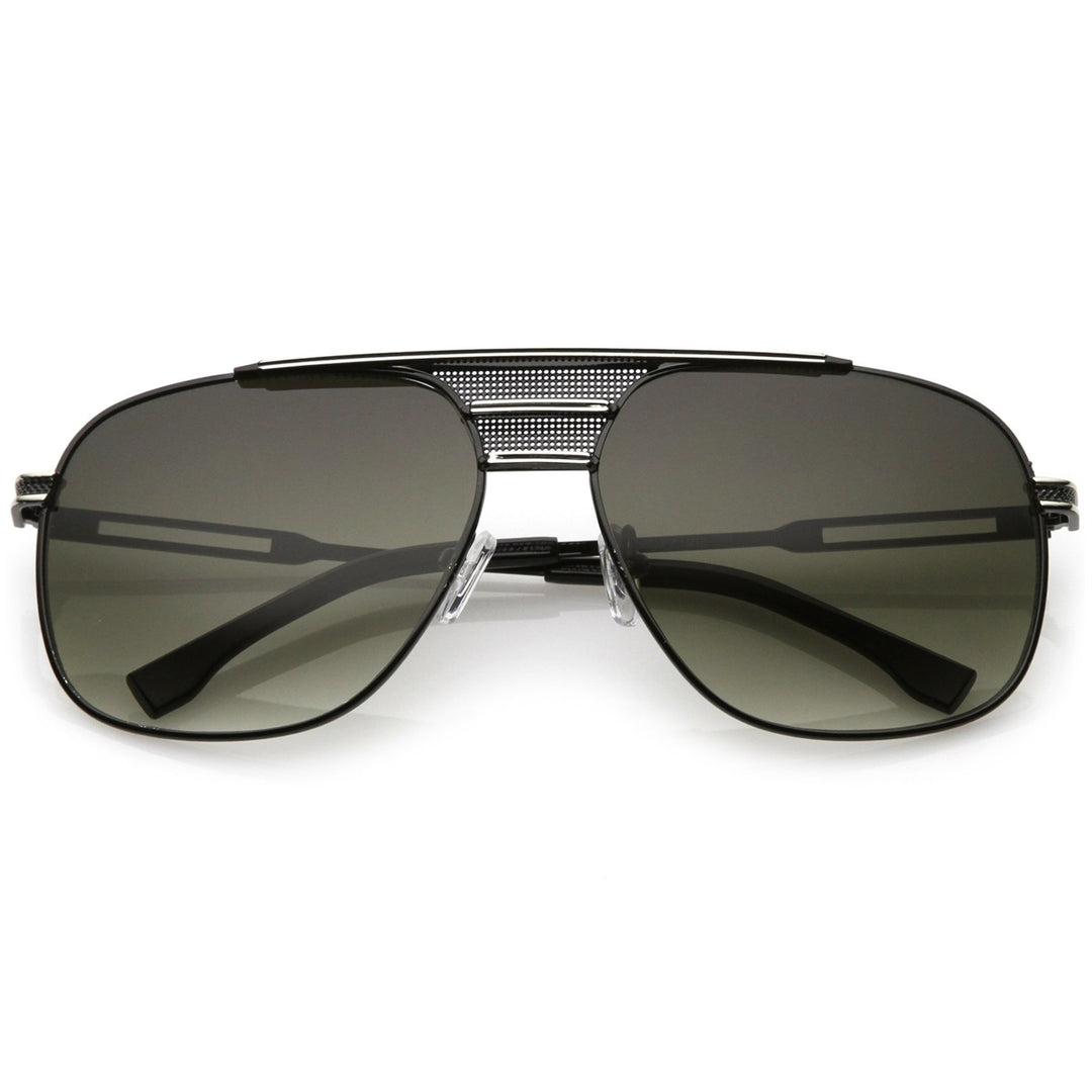 Oversized Aviator Sunglasses Perforated Triple Crossbar Square Lens 60mm Image 1