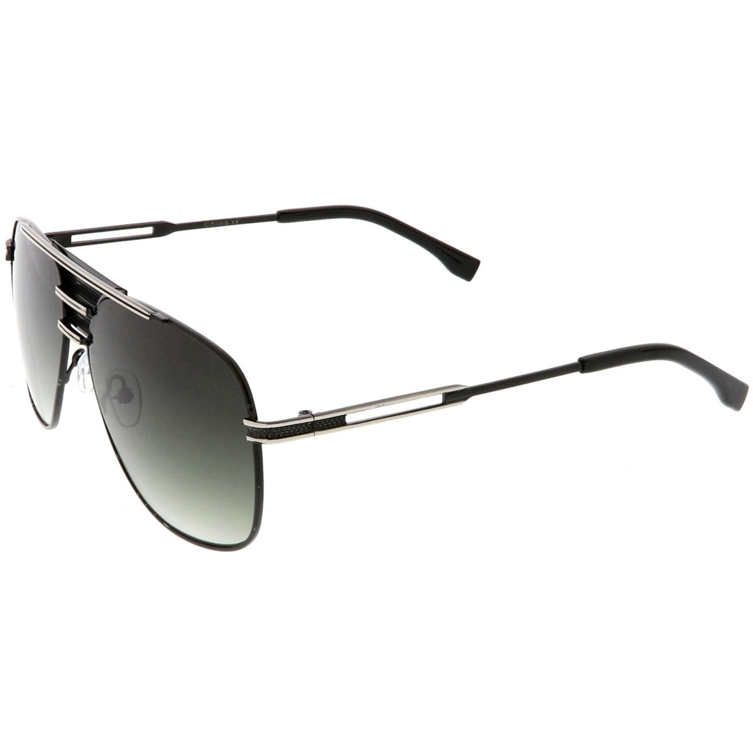 Oversized Aviator Sunglasses Perforated Triple Crossbar Square Lens 60mm Image 3