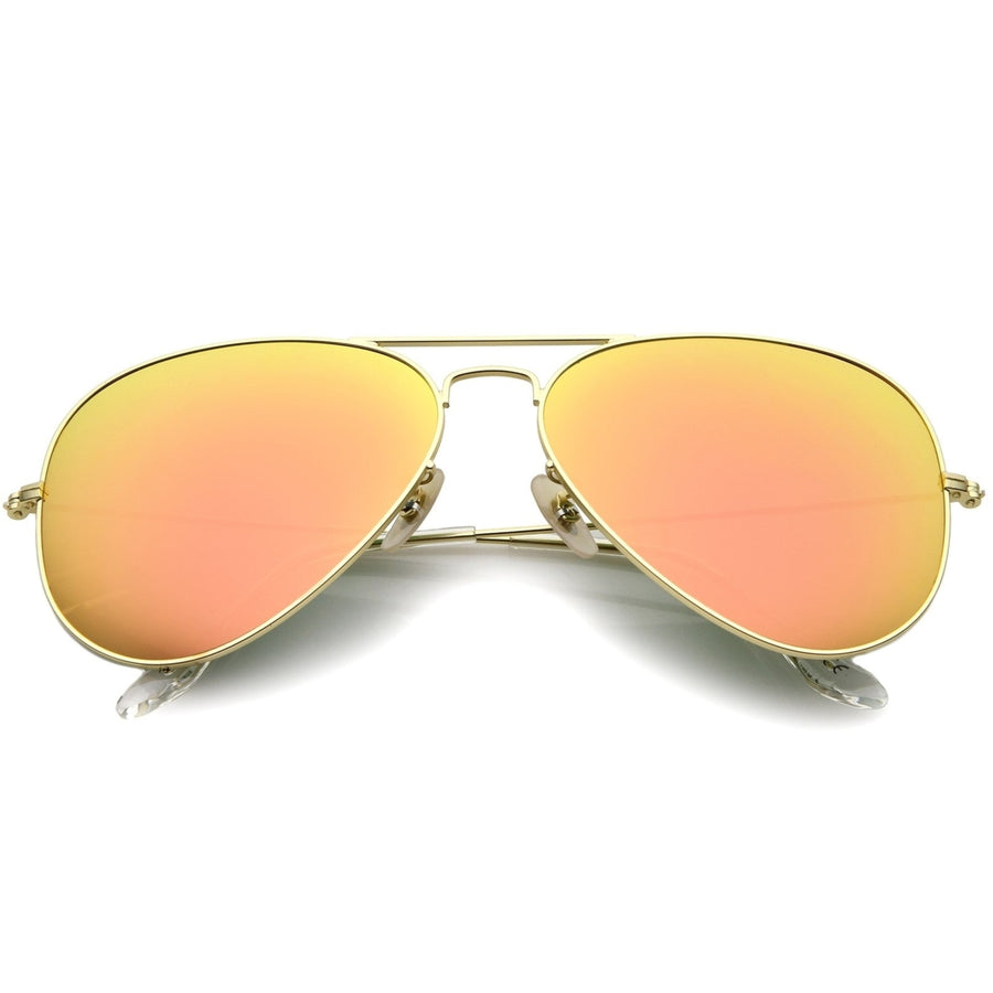 Premium Matte Metal Frame 61mm Aviator Sunglasses with Mirror Glass Lenses Image 1