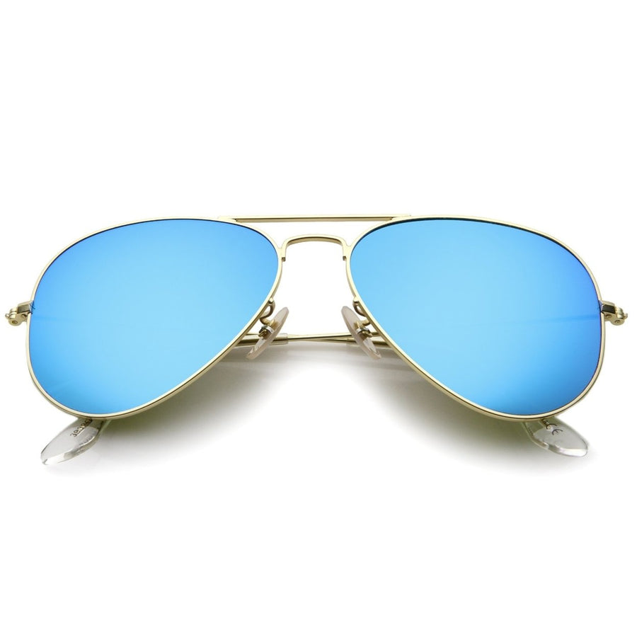 Premium Matte Metal Frame Mini Aviator Sunglasses 57mm UV400 Mirror Lenses Image 1