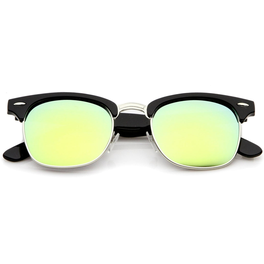 Premium Half Frame Colored Mirror Lens Horn Rimmed Sunglasses 50mm Image 1