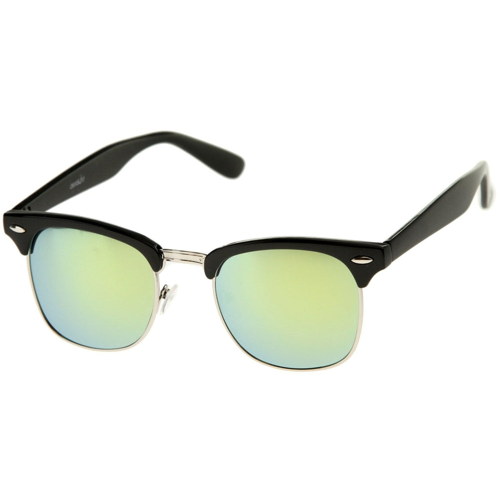 Premium Half Frame Colored Mirror Lens Horn Rimmed Sunglasses 50mm Image 2