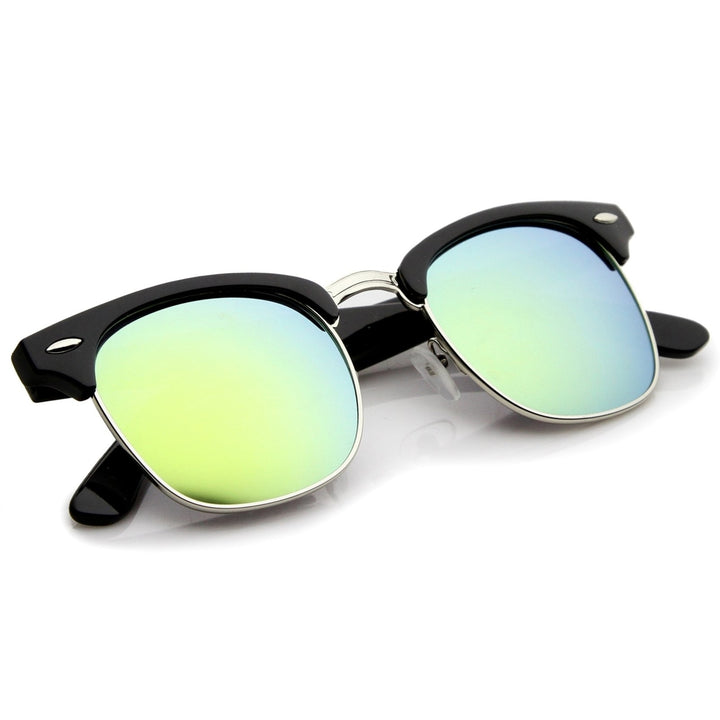 Premium Half Frame Colored Mirror Lens Horn Rimmed Sunglasses 50mm Image 4