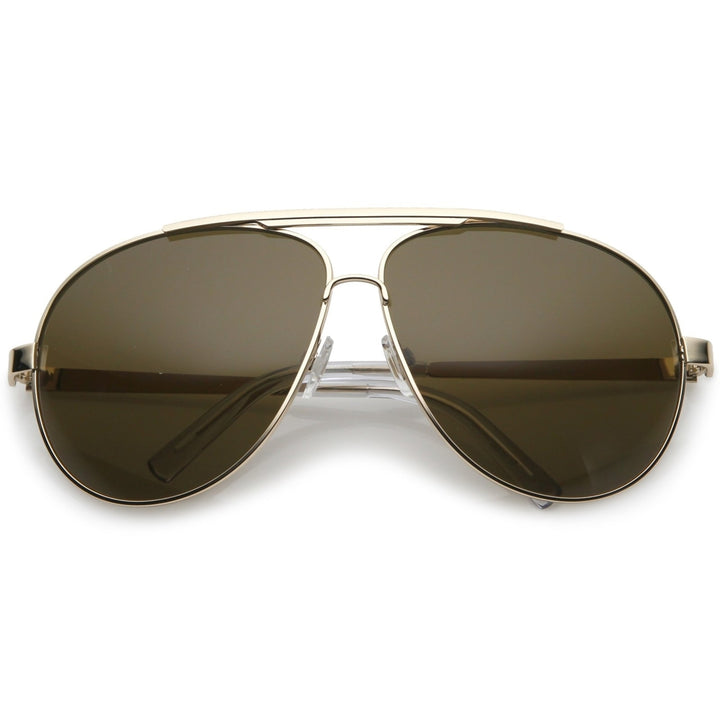 Premium Oversize Metal Aviator Sunglasses With Double Nose Bridge And Flat Top 67mm Image 1