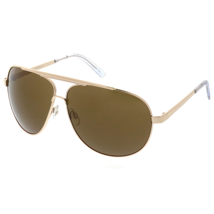 Premium Oversize Metal Aviator Sunglasses With Double Nose Bridge And Flat Top 67mm Image 2