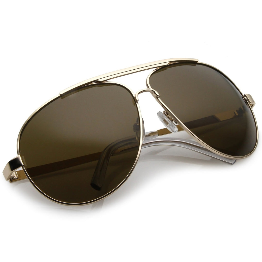 Premium Oversize Metal Aviator Sunglasses With Double Nose Bridge And Flat Top 67mm Image 4