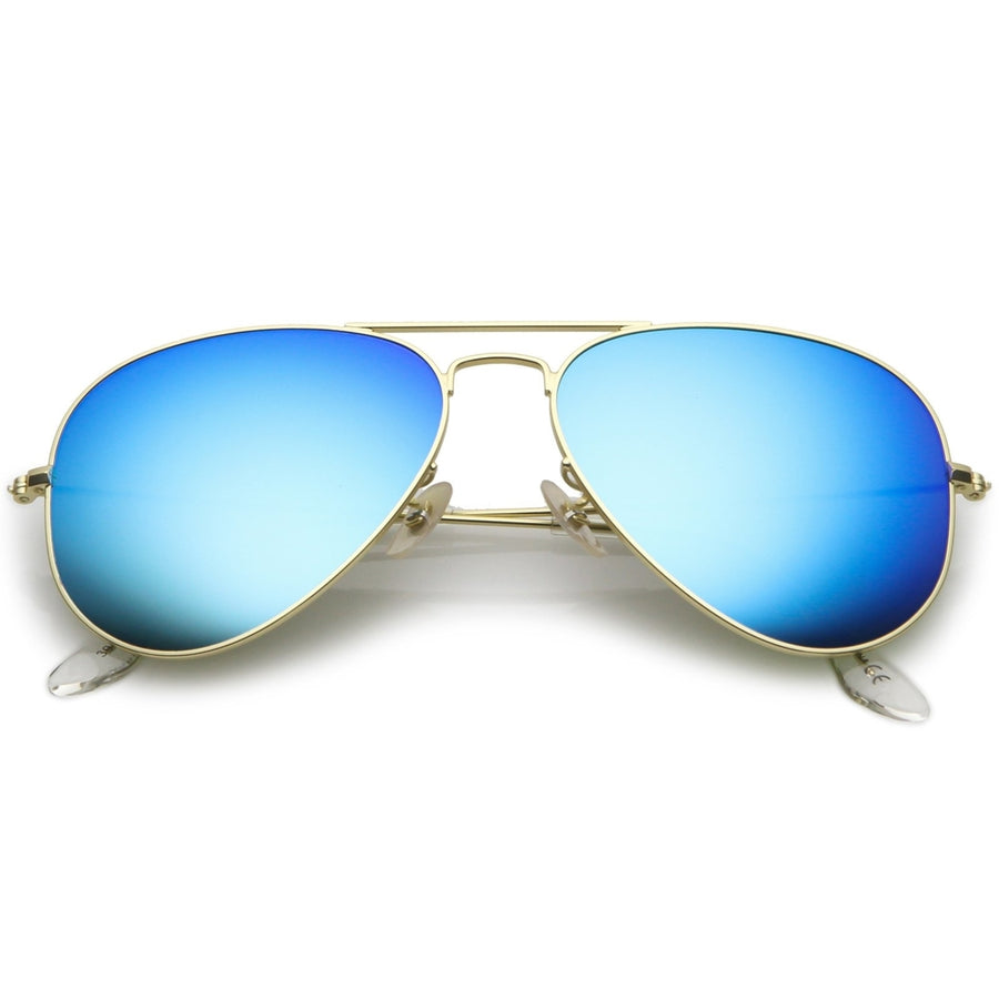 Small Matte Metal Aviator Sunglasses Colored Mirror Lens 57mm UV Protection Image 1