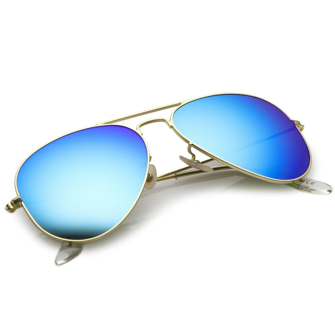 Premium Small Classic Matte Metal Aviator Sunglasses With Colored Mirror Glass Lens 57mm Image 4