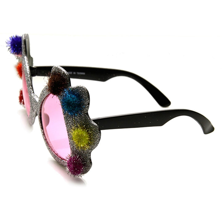 Princess Crown Glitter Pom Pom Jeweled Novelty Party Sunglasses Image 3