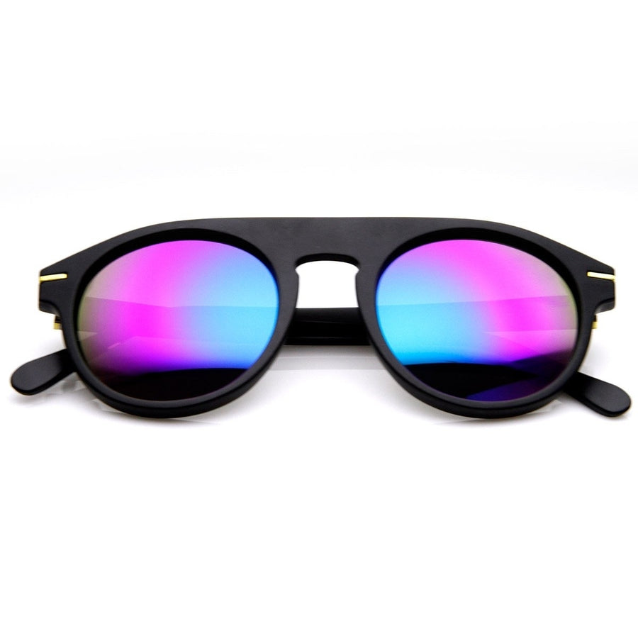 Retro 70s Round Flat Top P3 Color Tint Lens Sunglasses UV Protection Acetate Frame Image 1