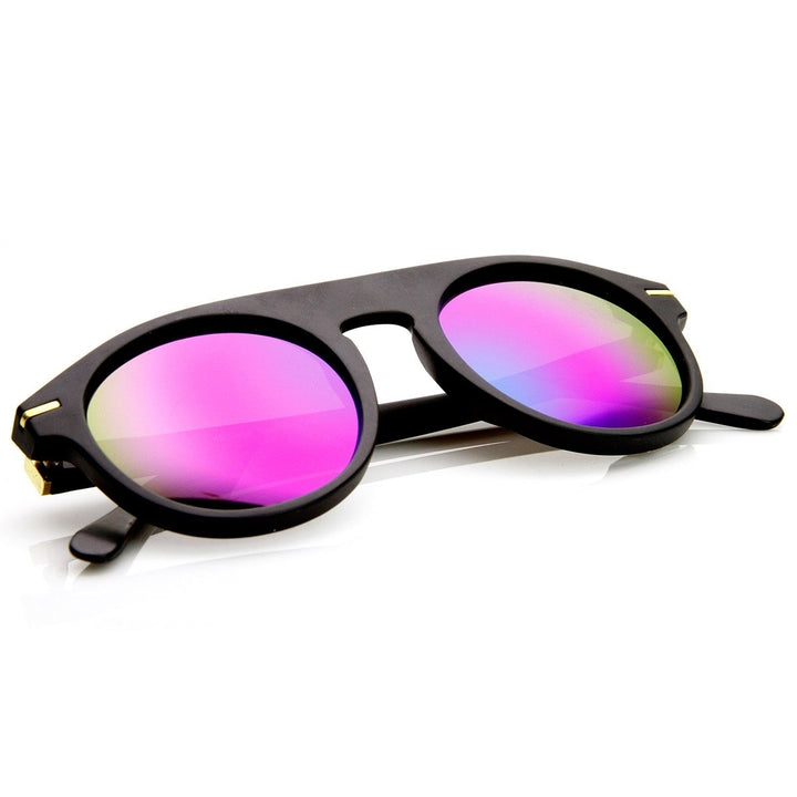 Retro 70s Round Flat Top P3 Color Tint Lens Sunglasses UV Protection Acetate Frame Image 4