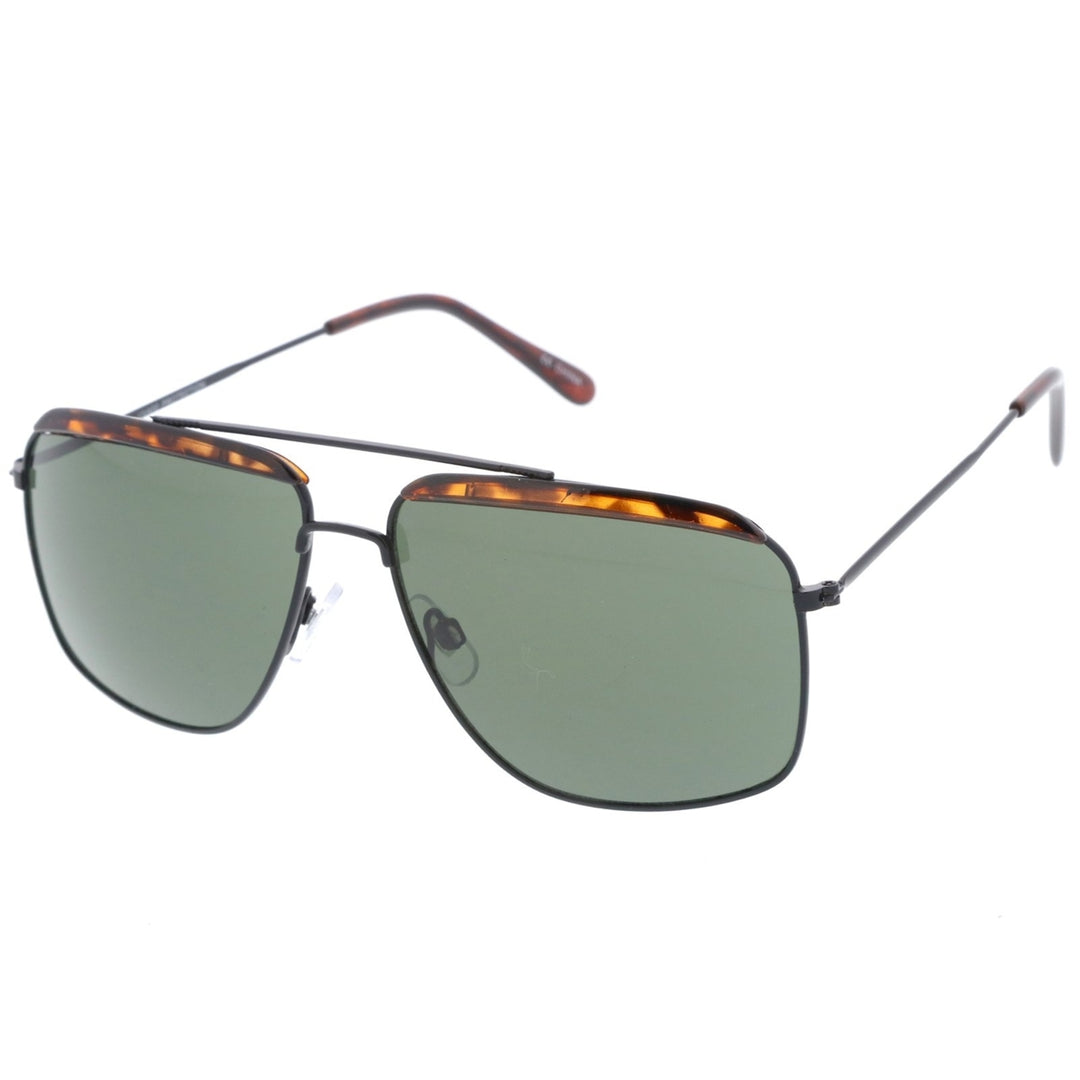 Retro Brow Accent Thin Metal Frame Square Aviator Sunglasses 61mm Image 2