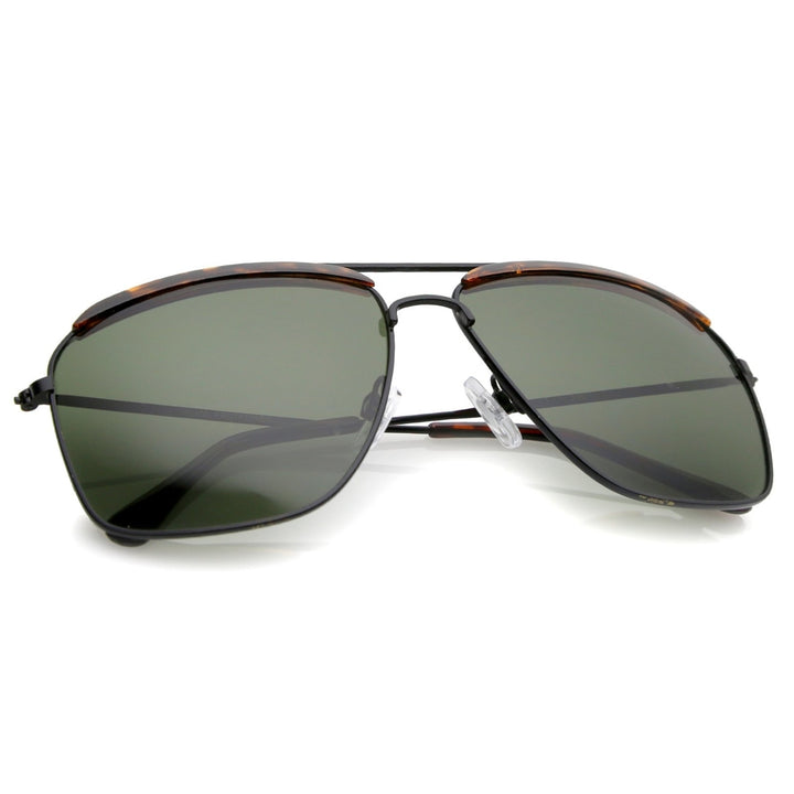 Retro Brow Accent Thin Metal Frame Square Aviator Sunglasses 61mm Image 4