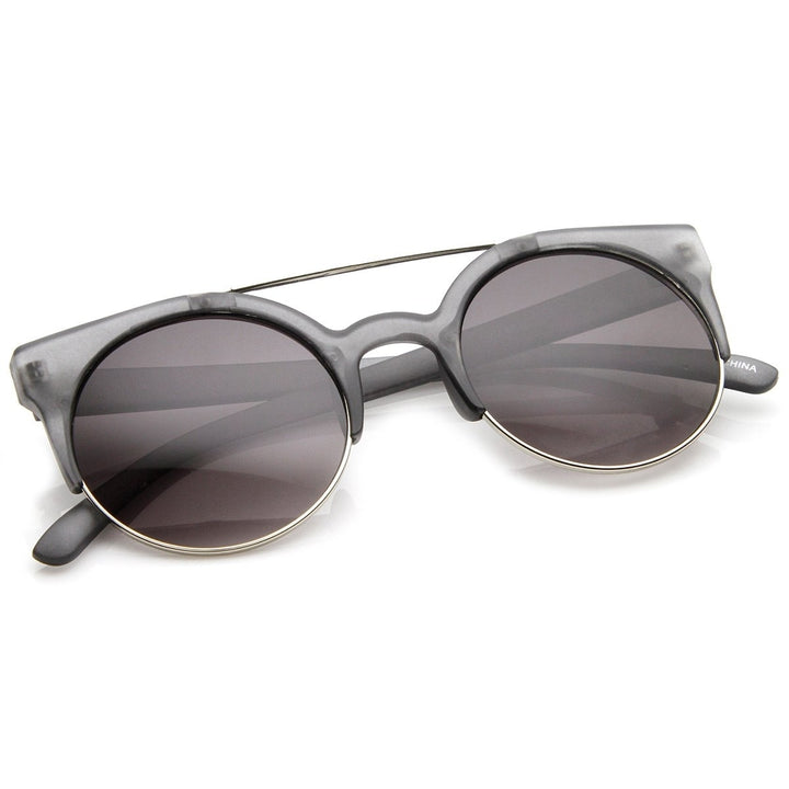 Retro Circle Round Half Frame Aviator Bar Sunglasses Image 4