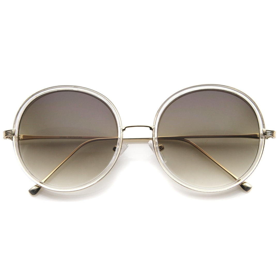 Retro Fashion Metal Temple Two-Tone Oversize Round Sunglasses 53mm Image 1