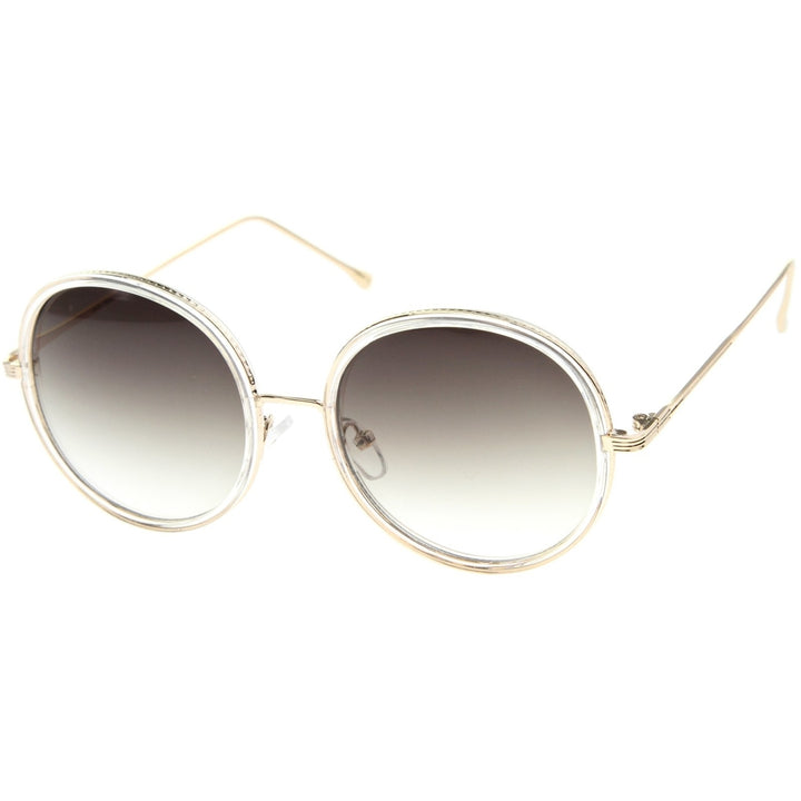 Retro Fashion Metal Temple Two-Tone Oversize Round Sunglasses 53mm Image 2