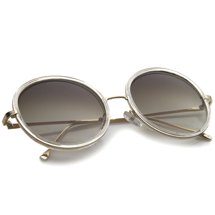 Retro Fashion Metal Temple Two-Tone Oversize Round Sunglasses 53mm Image 4
