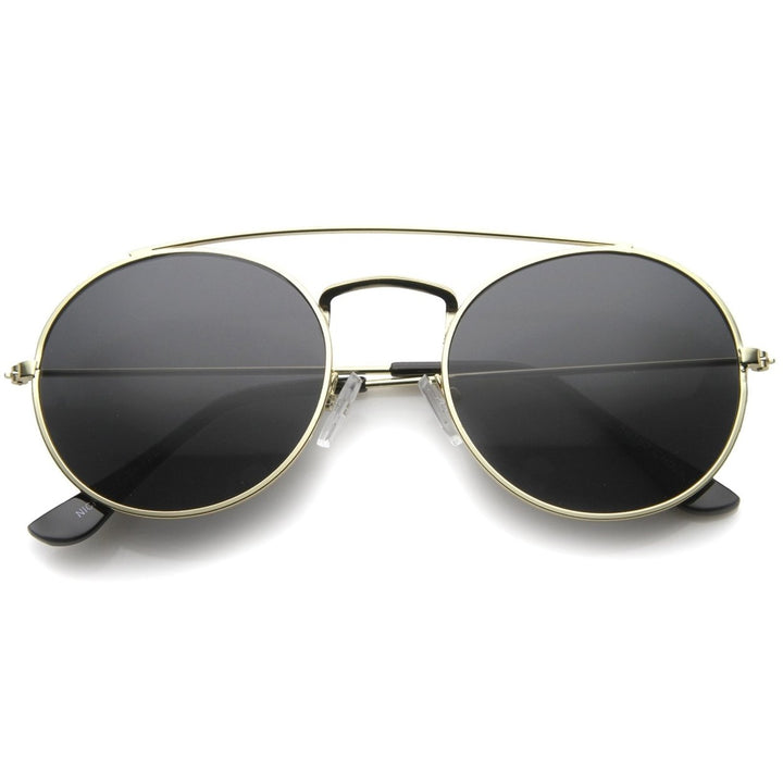 Retro Fashion Minimal Thin Metal Brow Bar Round Sunglasses 52mm Image 1