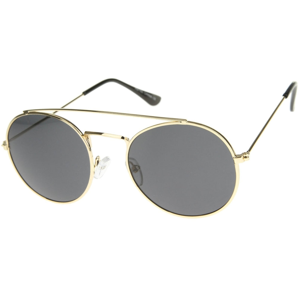Retro Fashion Minimal Thin Metal Brow Bar Round Sunglasses 52mm Image 2