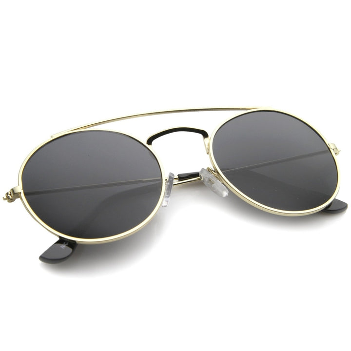Retro Fashion Minimal Thin Metal Brow Bar Round Sunglasses 52mm Image 4